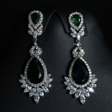 Platinum Plated Sapphire | Emerald | Ruby Drop Earrings - Diamond Cut Original Swiss Cubic Zirconia